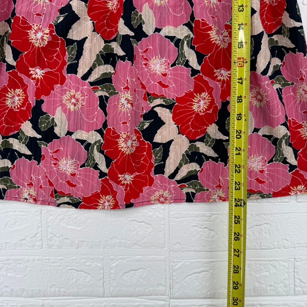 LOFT Outlet Floral Women LP Petite Pink Red Poppy Sleeveless Blouse V-Neck